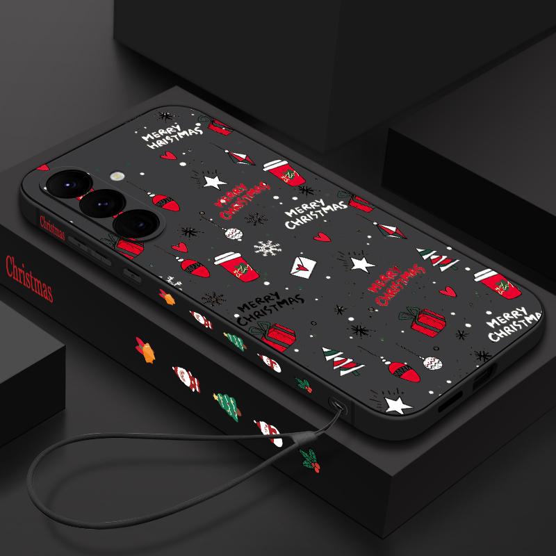 

Чехол для телефона с рождественским узором для Samsung Galaxy S24 S25 Ultra S23 S22 Ultra S21 S20 FE A14 A34 A15 A35 A52 A53 A54 A55 5G A16 A36 A56 Чехол со шнурком Samsung Galaxy S25 чёрный