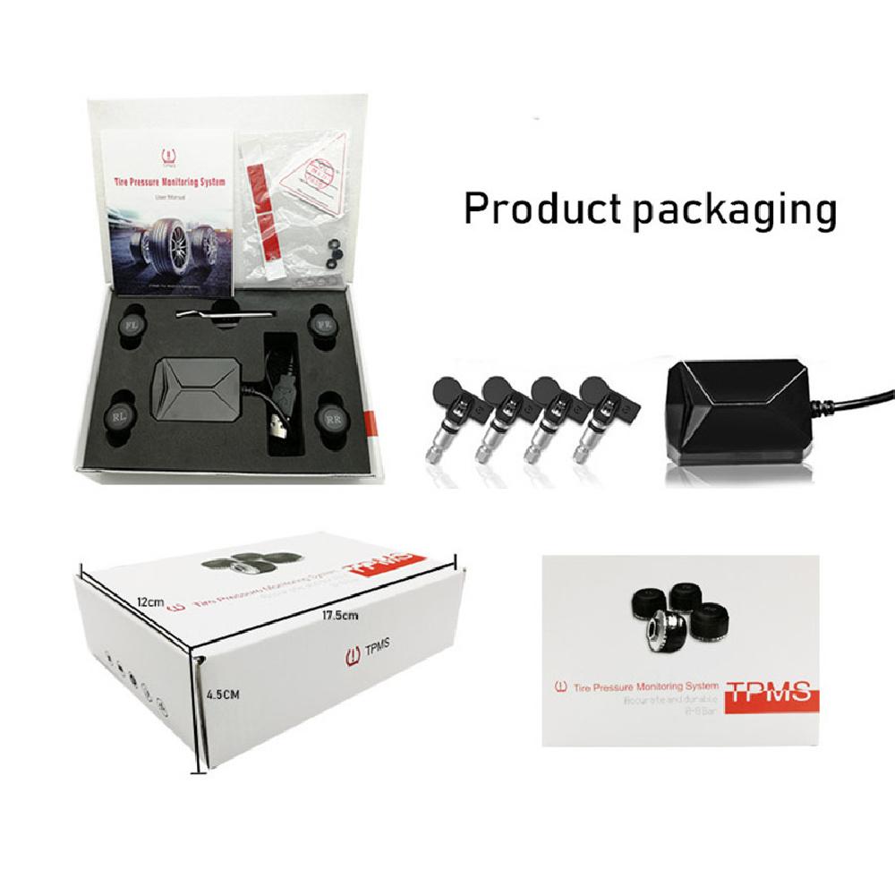 Car Tpms Usb Tire Pressure Monitor Alarm System 4 External Sensor For Android Car Dvd