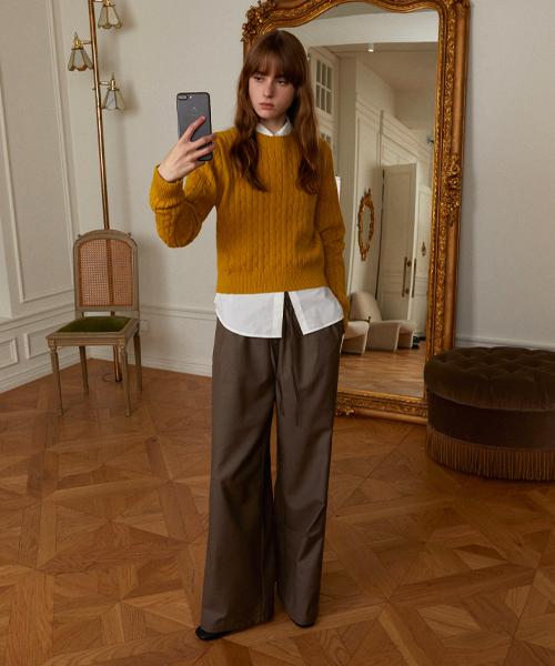 LADY VOLUME Cable Round Crop Knit_Yellow