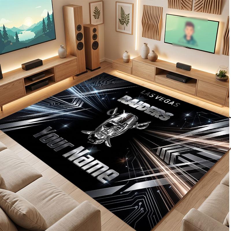 Tappeto in Cristallo Vellutato Personalizzato Las Vegas Raiders, Tappeto Morbido Antiscivolo con Testo Nome Personalizzato per Soggiorno Camera da Letto
