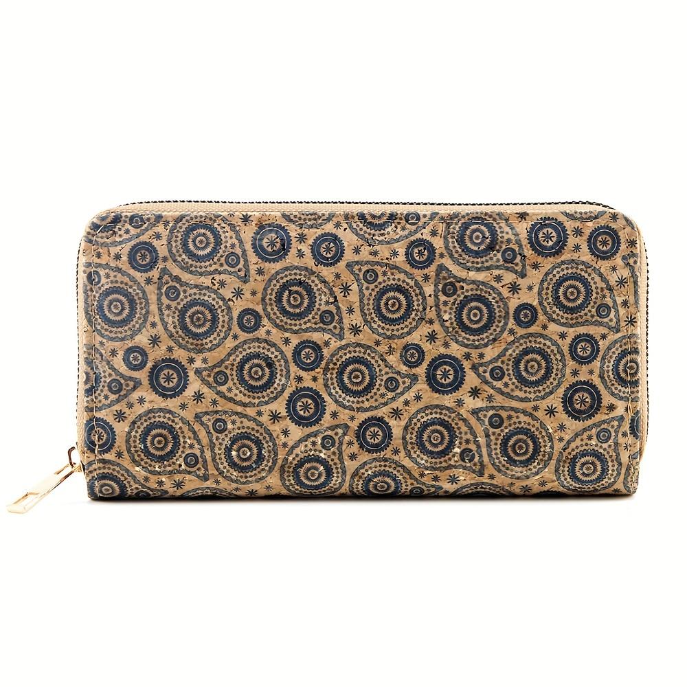 Portofel lung retro cu model paisley și flori, portofel tip plic boem pentru femei, suport mare pentru carduri de credit