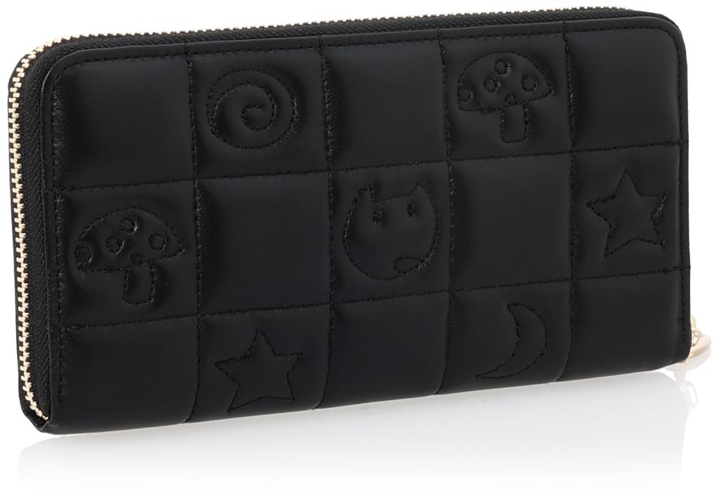 Tsumori Chisato Cat Quilted Long Wallet, Black, Round Zipper, Billfold