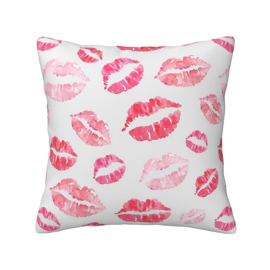 Cute Pink Boho Lip Print Pattern Square Pillowcase Cushion Cover Pillow Case Throw Pillow Cover for Home Sofa Living Room