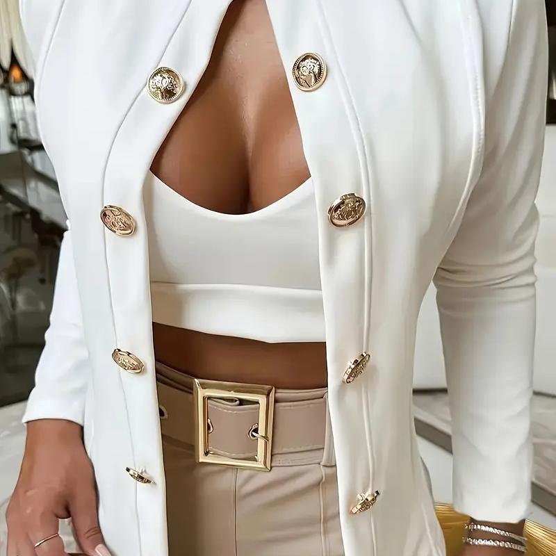 Women's Stand-up Collar Long-sleeved, Slimming and Fashionable Double-breasted Blazer