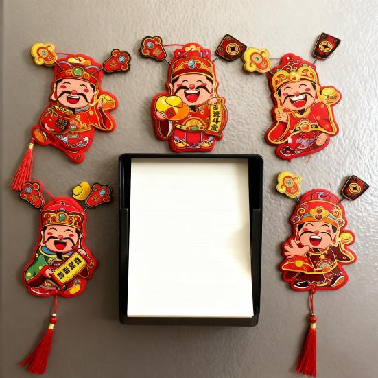 2Pcs God of Wealth Refrigerator Magnet Home Office Kitchen Fridge Magnet Chinese Immortal New Year Spring Festival Decoration