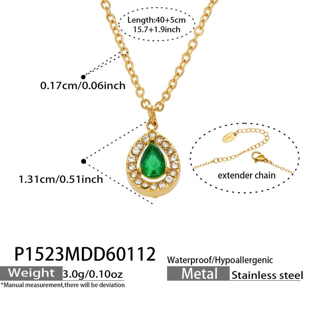 Douyin Trend Wassertropfen Strass Zirkon Anhänger Halskette & Ohrringe Damen Set, 18 Karat Vergoldeter Edelstahl.