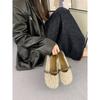 Korean version of gentle velvet one-word buckle with ballet single shoes femininity thick heel soft sole fluffy Mary Jane
