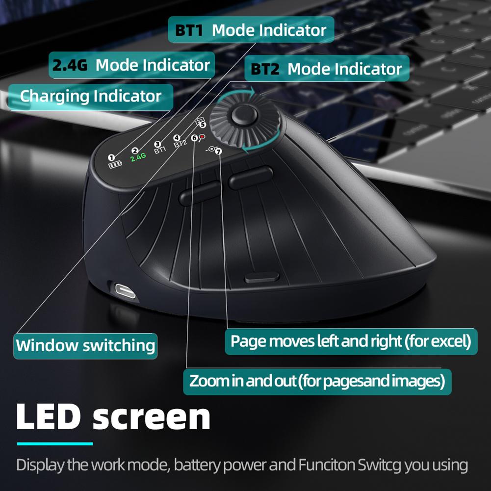 Vertical Wireless Mouse Rechargeable Bluetooth-Compatible +2.4GHz Laptops Computer PC Mice 1000/1200/1600/2400 DPI for Laptop PC