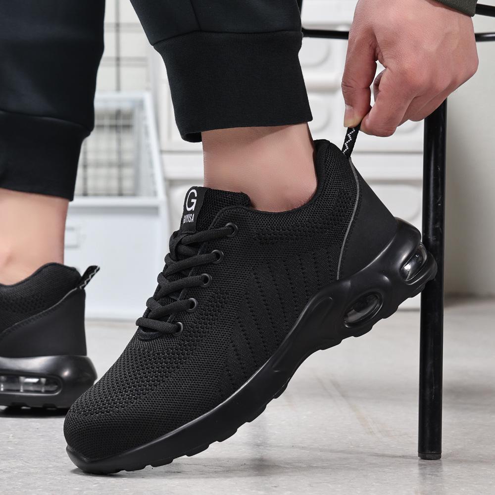 Four Seasons Fly-Knit Protective Work Shoes: Anti-Smashing, Anti-Piercing, and Anti-Static.