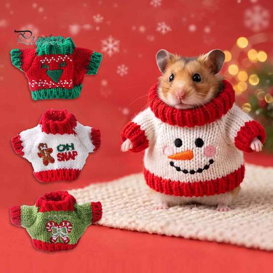 Small Animal Holiday Outfit Christmas Hamster Sweater, Soft Knitted Cute Outfit, Cozy Festive Pet Sweater Turtleneck Winter Clothes for Golden