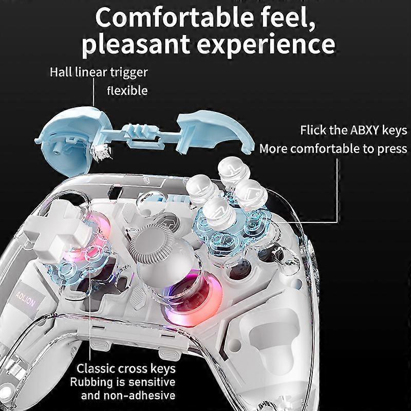K10 Gaming Controller With Charging Dock RGB Wireless Gamepad Hall Effect Joystick Trigger For Nintend Switch/PC/Phone(White)