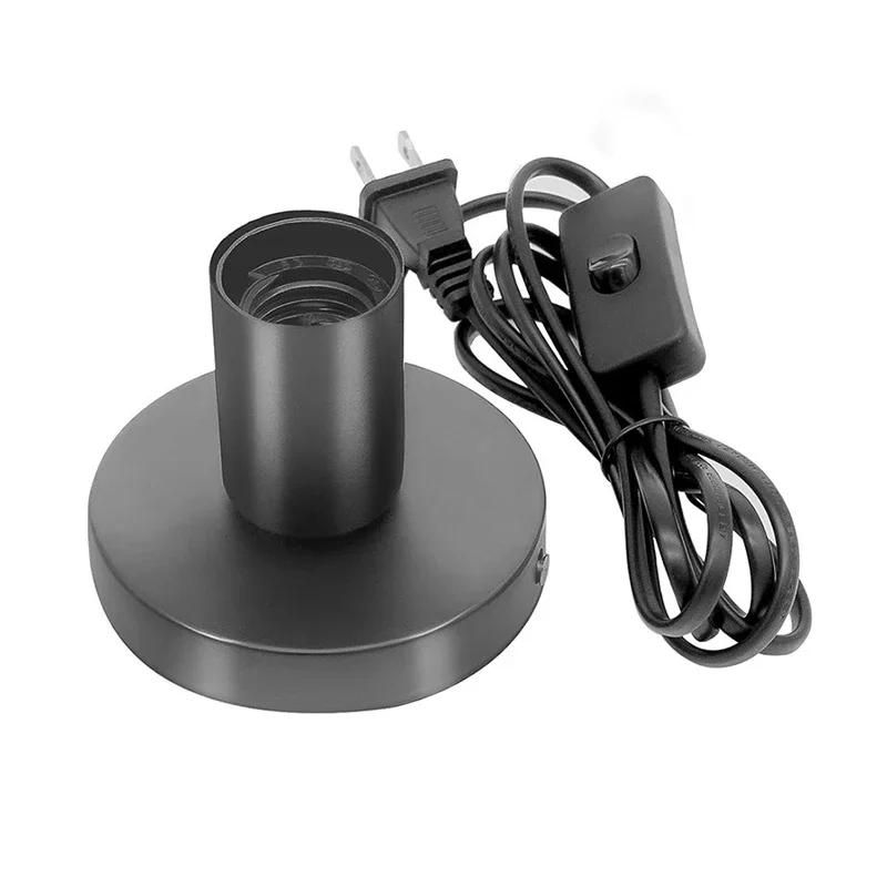 2PCS E27 Lamp Holder Black Metal Desktop Lamp Base Screw Light Bulb Holder with Cord On Off Switch Plug for Holding Bulb Room