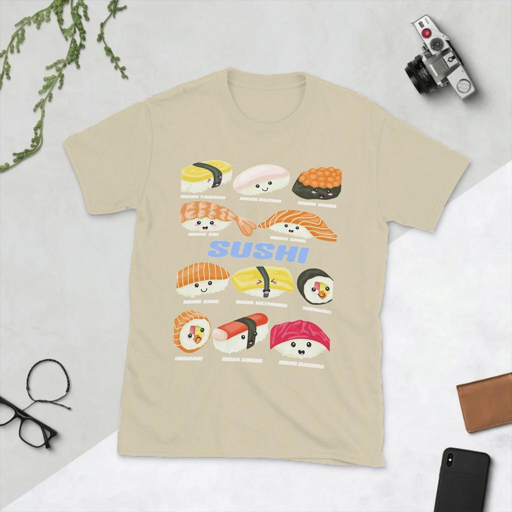 Novelty Cute Kawaii Sushi Unisexga Funny TShirt for Unisex Round Neck Pure Cotton T Shirt Short Sleeve Tee Shirt Printing Tops