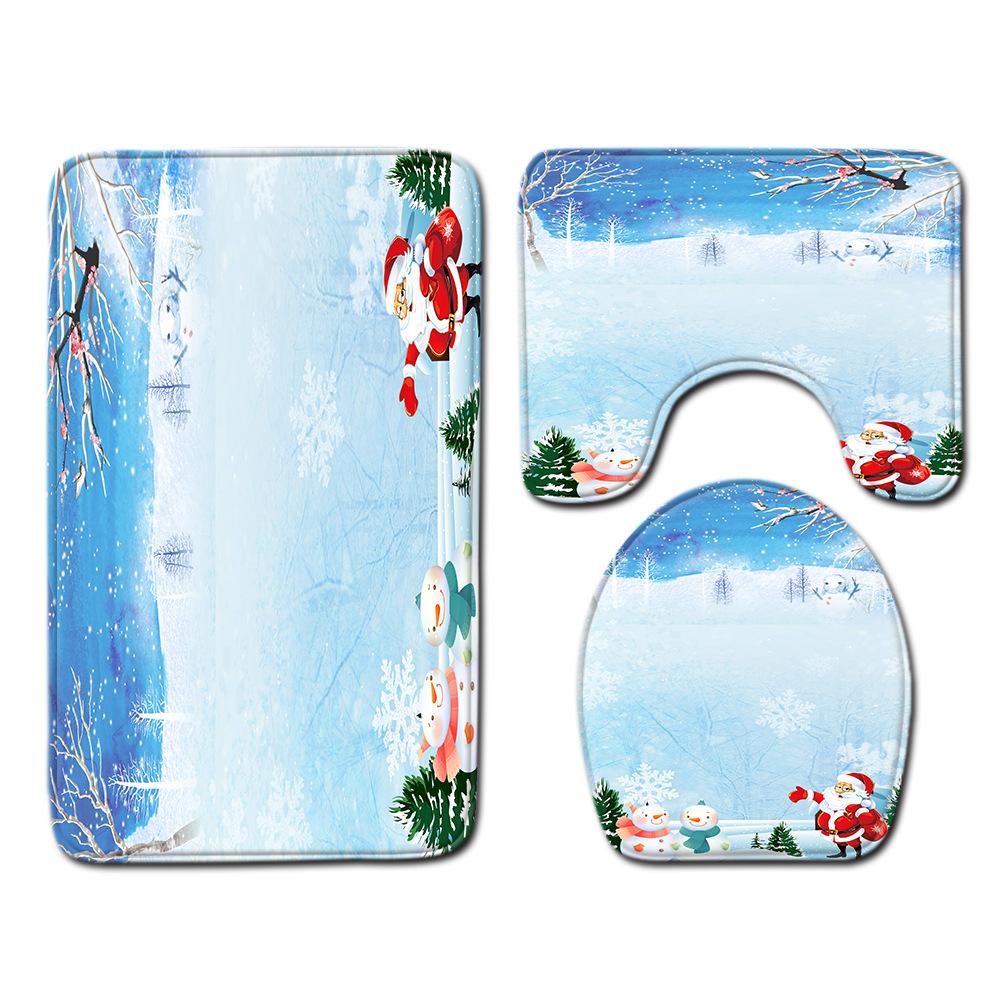 

Christmas Bathroom Floor Mat Toilet Three-Piece Set 45cmx75cm