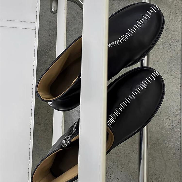 Design niche dark cool Sa Martin boots handmade bright line big head thick heel narrow mouth short boots