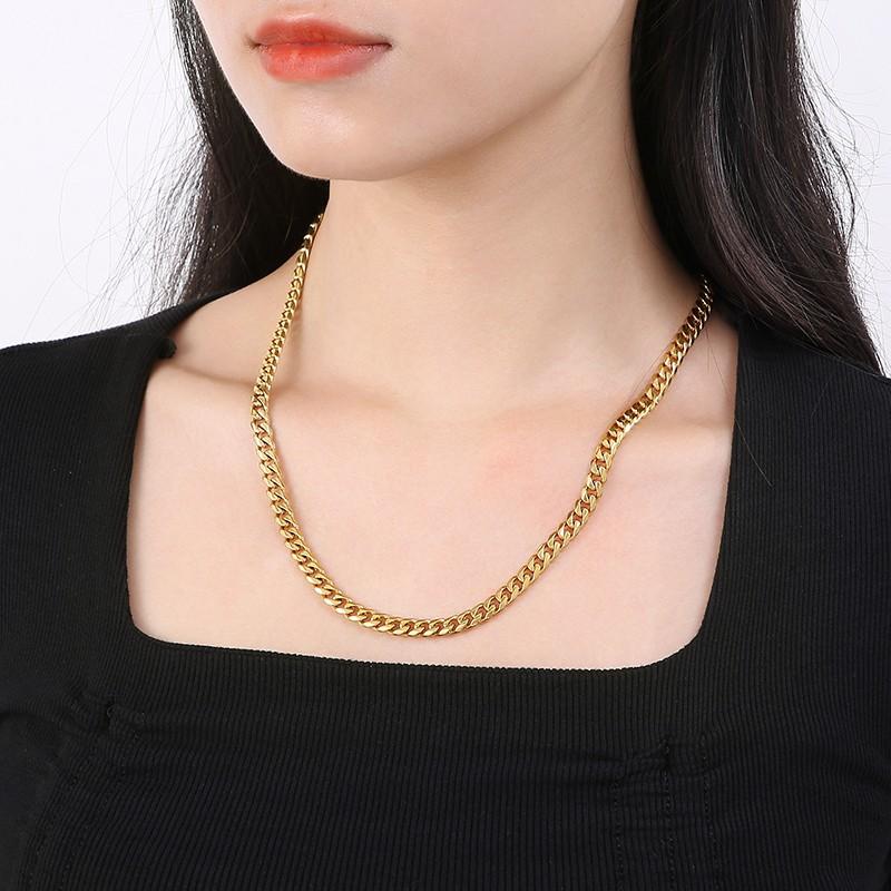 Shiny Stainless Steel Thick Necklace for Women Men Polished Cuban Link Chain Necklace Black Gold Color Trendy Jewelry Gift