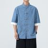 Men's Lightweight Mandarin Collar Printed Shirt Summer Chinese Style Oriental Design Casual Cultural Wear