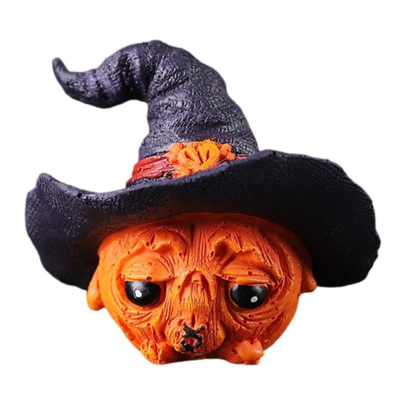 Resins Witch Hat Pumpkin Miniature Figurine Halloween Home Office Tabletop Decors Festives Shelf Display Ornament Gift