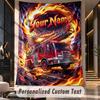 Feuerwehrauto (28) Thema Individueller Wandteppich Personalisierter Benutzerdefinierter Name Text Wandbehang Teppich Heimdekoration Hintergrundtuch