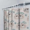 Cute Bear Pattern Shower Curtain For Home Decoration Waterproof Bath Accessories White Blue Stripes Design