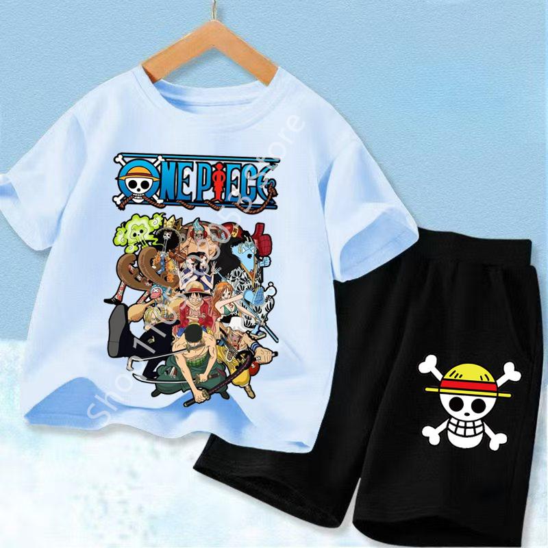 One Piece Kids Outfit Chopper Luffy Tracksuit Suit Children Summer Short Sleeve Clothes Set Anime Boy Girl T Shirt Shorts 2pcs