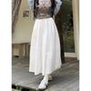 White Midi Skirt with Lining & Pockets: Women's Korean Style, New Design, Draped Large Hem, A-Line, High-Waisted Skirt