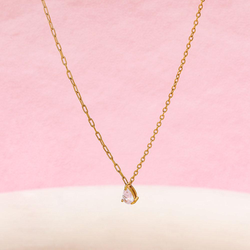 Fenny 18K Gold Plated Waterproof&No Fade Fashion Permanent Versatile Fine Teardrop Pendant Stainless Steel Necklace