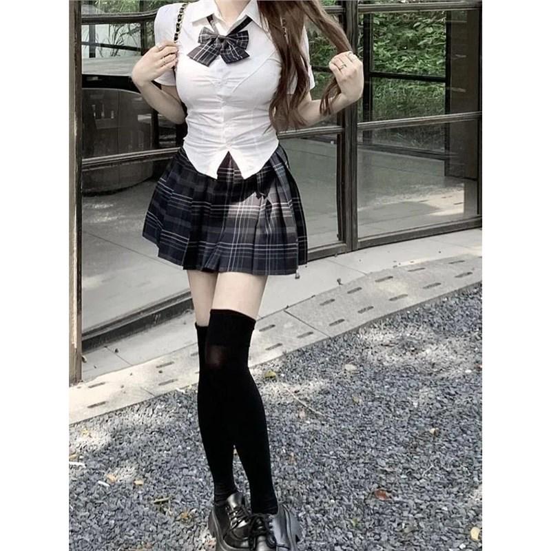 Slimming Versatile Waist-Cinching Short-Sleeve Top - Hot Girl Pure Desire Style JK Academy Uniform Fit