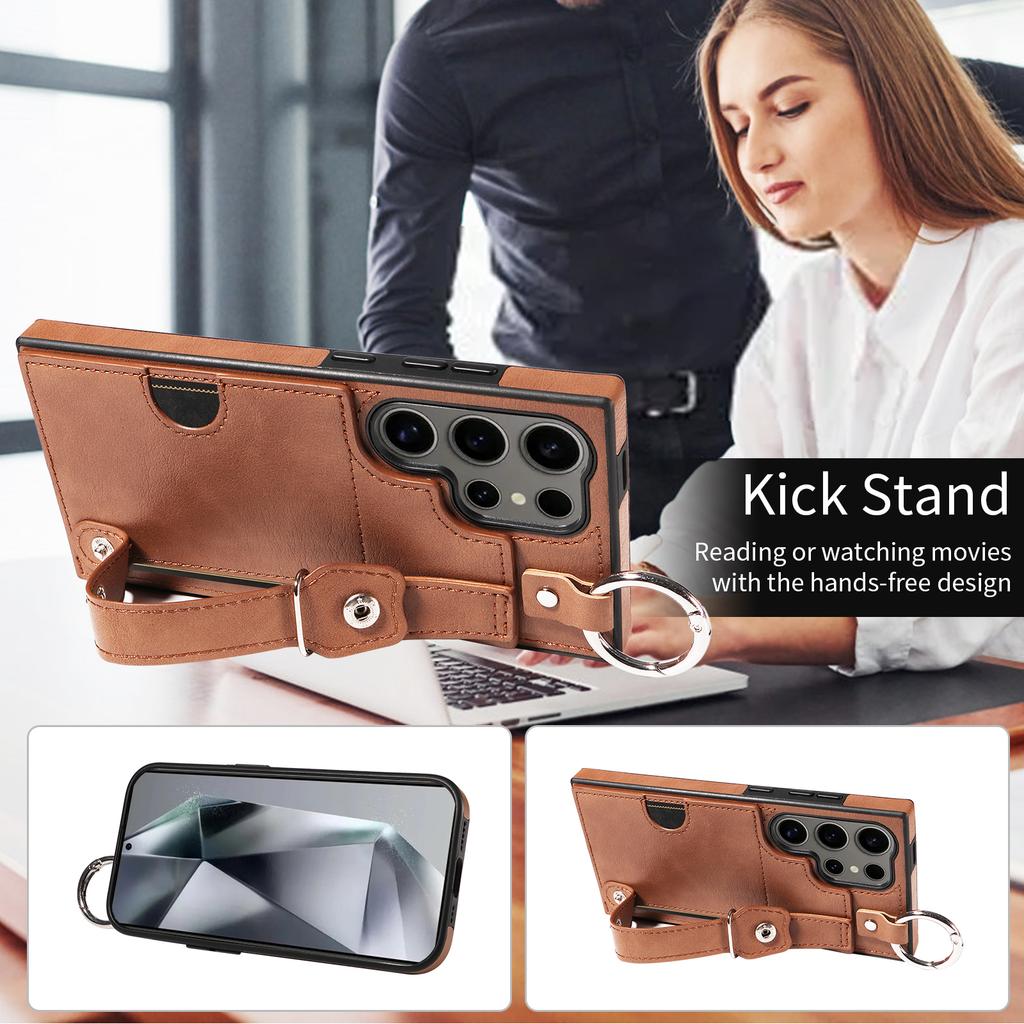 Wristband Ring Holder Cards Solt Leather Wallet Case For Samsung Galaxy S24 Ultra S23 FE S22 Plus A55 A15 A25 A35 A12 A52 Cover