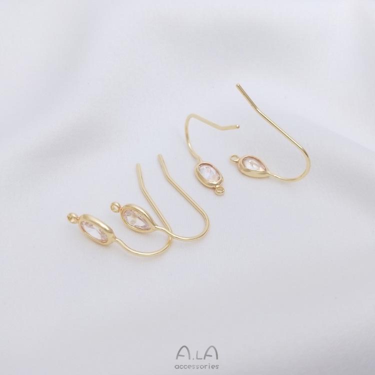 14K Gold-Filled Teardrop Zircon Oval Ear Hooks with Jump Rings for Handmade DIY Earrings
