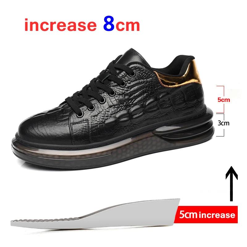 Neue Herren 3/6/8 CM Krokodil Muster Leder Freizeitschuhe Herren Aufzug Sneakers Höhe Erhöhen Herren Skate Schuhe Weiß Schwarz