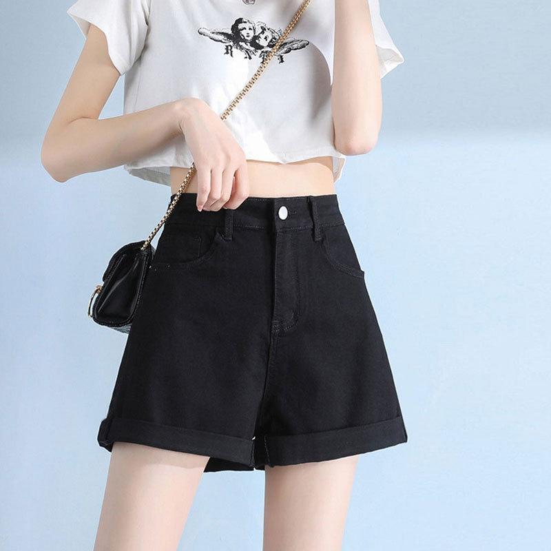 Women's Korean Style High Waist Wide-Leg Jeans - Summer Thin A-Line Casual Hot Pants