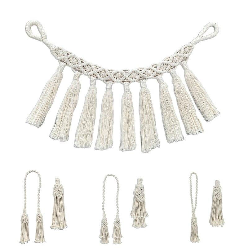 Boho Style Handmade Macrame Curtain Tiebacks Cotton Weaving Curtains Tieback Straps Tassels Hanging Ball Decoration Curtain Accessories