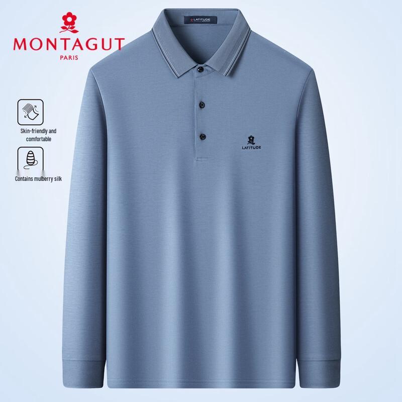 MONTAGUT Men s Silk Blend Pique Long Sleeve Polo Shirt 54
