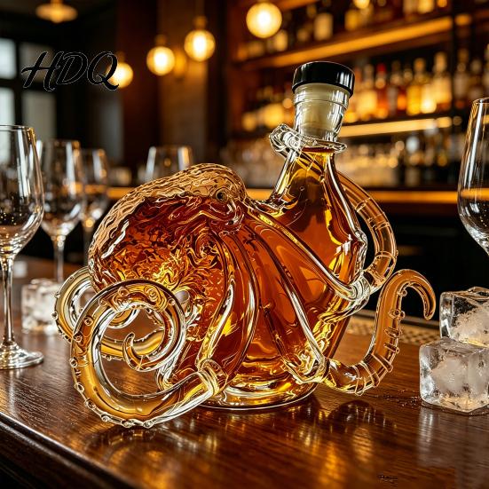 Whiskey Bottle Decanter with Octopus Design Glass Wine Bottle Sealing Preserves Aroma Handmade And Flavor Beverage Container Gift for Men