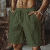 Men's Cotton Linen Shorts Elastic Waist Casual Solid Color Lace-up Running Fitness Sports Beach Fifth Pants
