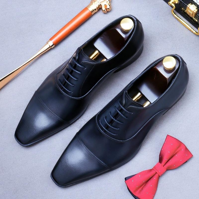 Fashion Elegant Genuine Leather Oxford Shoes Top Layer Cowhide Triple Joint Stylish Lace Up Men Dress Wedding Shoes