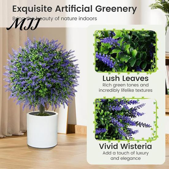 Space-saving Decorative Plant Artificial Topiary Ball 24 Inch Faux Boxwood/Pine Tree/Rose/Lavender Shrub with Ground Realistic Spike Fake Bushes