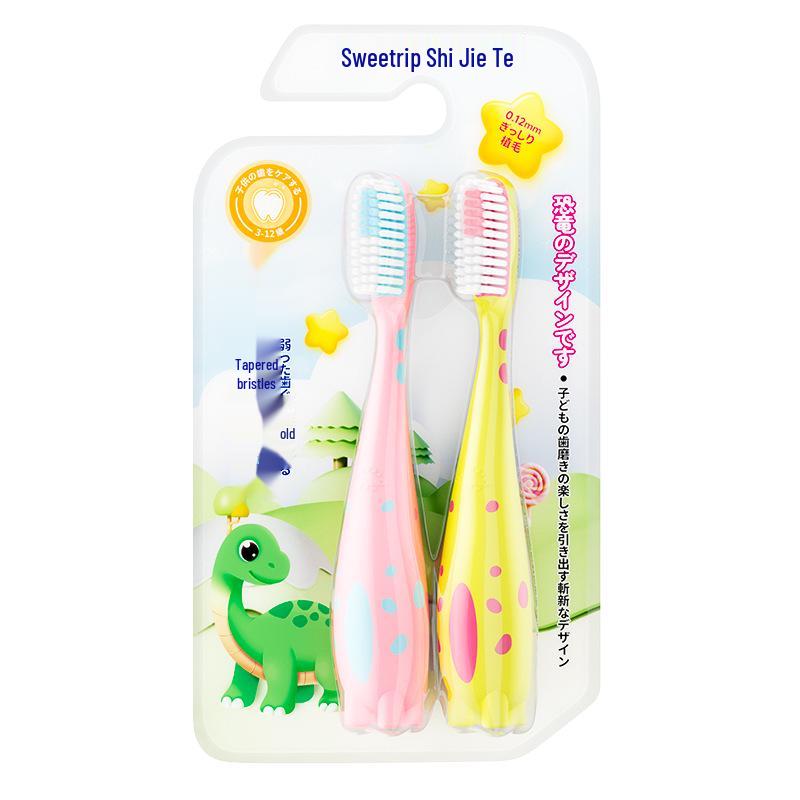 Japanese Cute Dinosaur Toothbrush for Kids, Ages 3-12, Soft Bristles, Gum Protection, Small Long Head