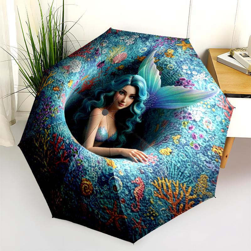 1 PC Automatic Folding Umbrella - Cartoon Pattern, Portable & Foldable Design with 8 Ribs, Christmas Birthday Gifts