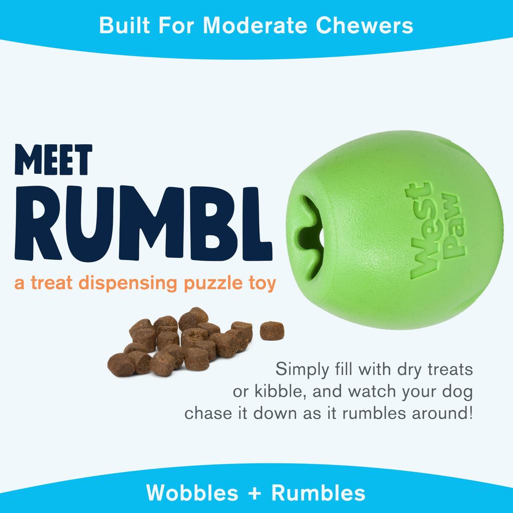West Paw Dog Toy Ball Zogoflex Echo Rumble Jungle Green S Size