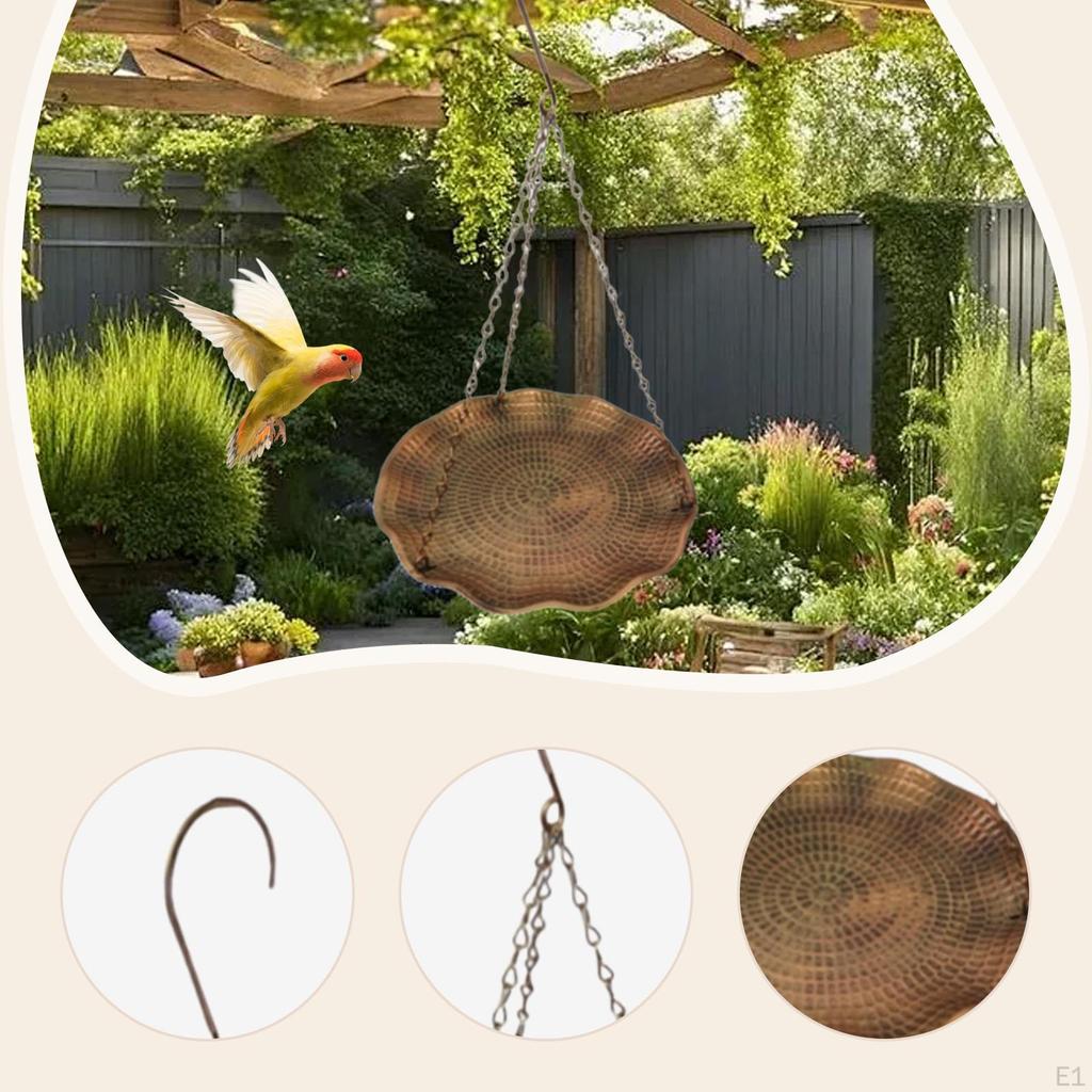 Hanging Bird Bath Feeding with Hook and Chains Plate Food Basin Waterer Water Dish for Outside