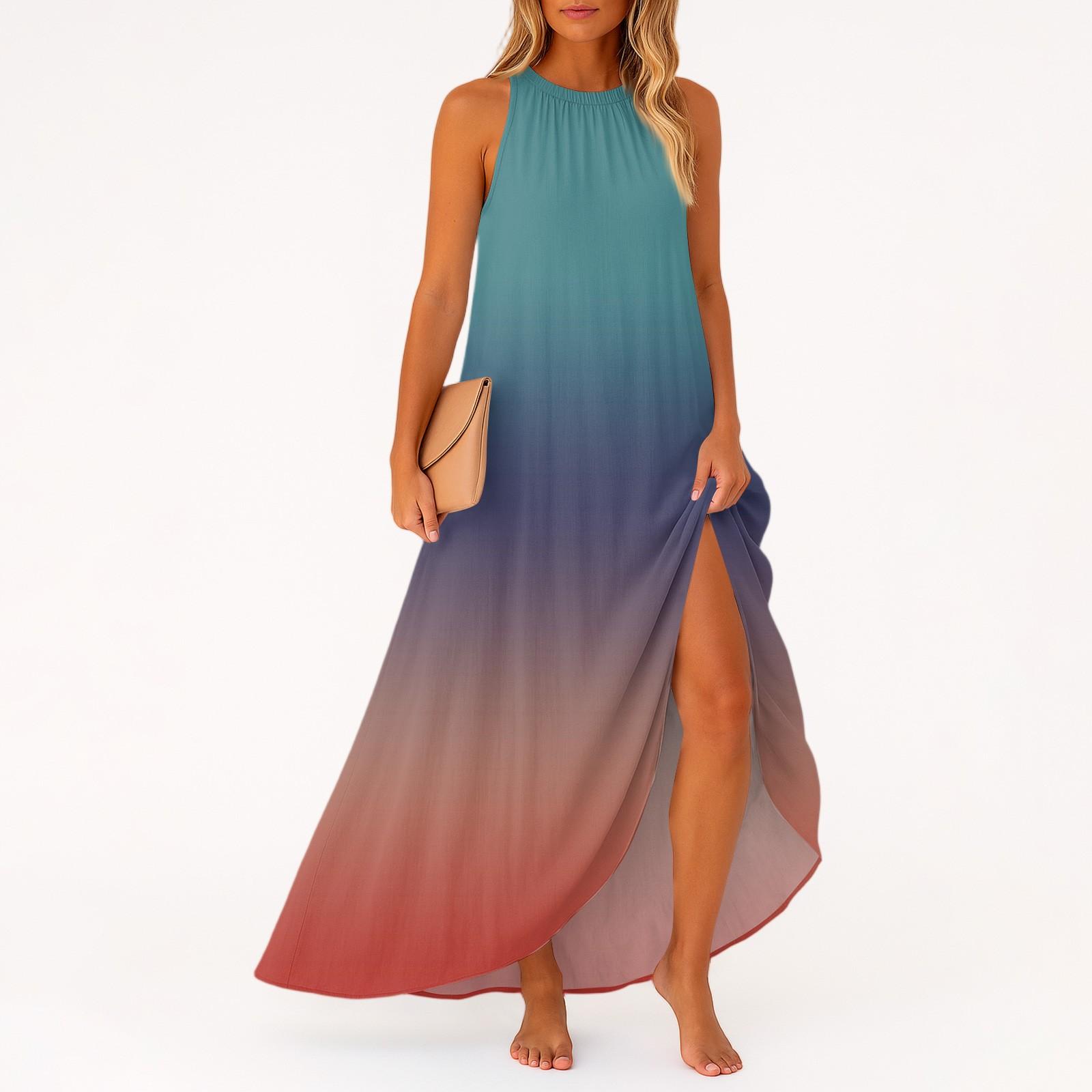 

Women s Casual And Fashionable Round-neck Sleeveless Mid Length Dress S