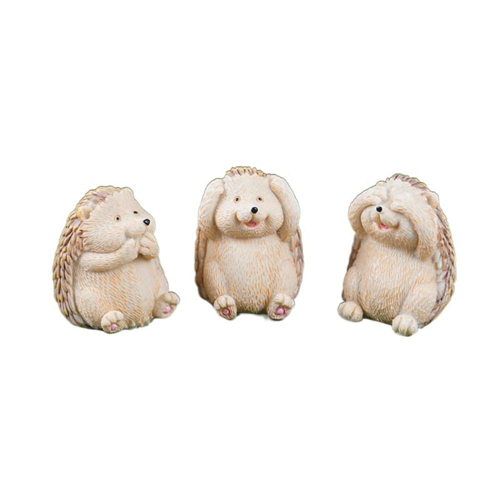 3pcs Cartoon Hedgehog Statue Resin Miniatures Figurine Crafts Animal Sculpture  Gift