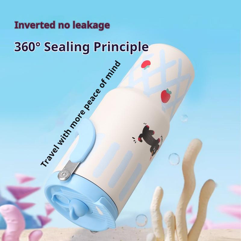 Cartoon Animal Thermos Cup Large Capacity Stylish Portable Straw Cup Outdoor Women's Insulated Coffee Mug