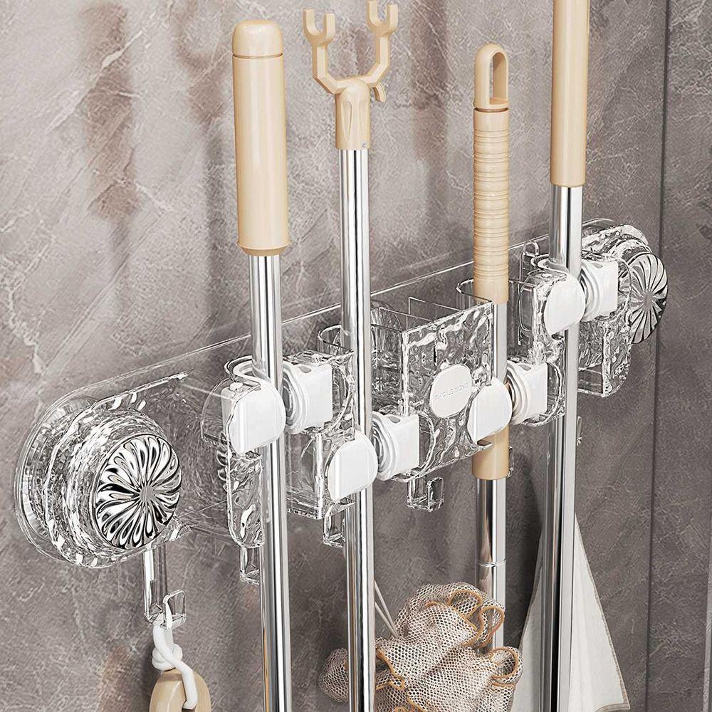 with Hooks Broom Brush Hanger Wall Mounted Bathroom Storage Rack Durable Mop Clamp Holder