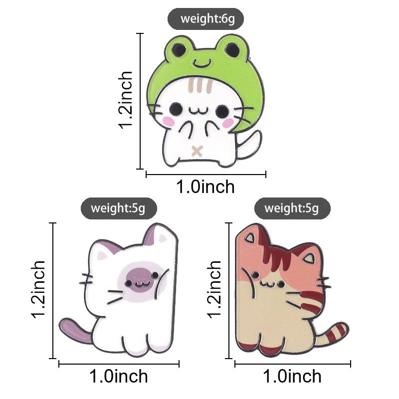 Cozy Chonky Cat Enamel Pins Set Cartoon Cat Brooches Frog Hat Tabby Cat Lapel Badges Jewelry Accessories Gifts For Girls