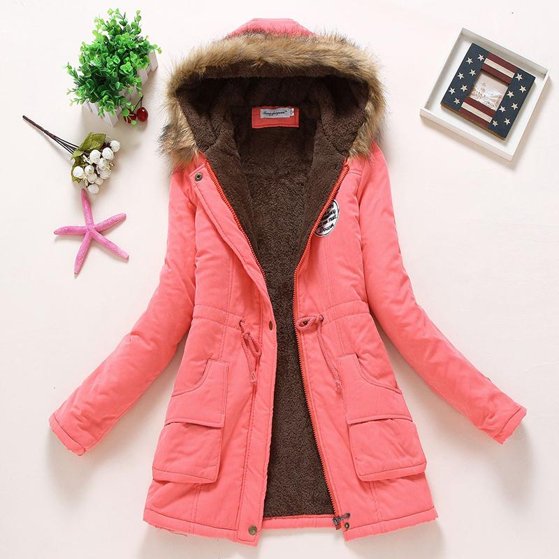 IELGY Winter Mid-length Cotton-padded Jacket Large Fur Collar Hooded Thickened Cotton-padded Jacket Jacket