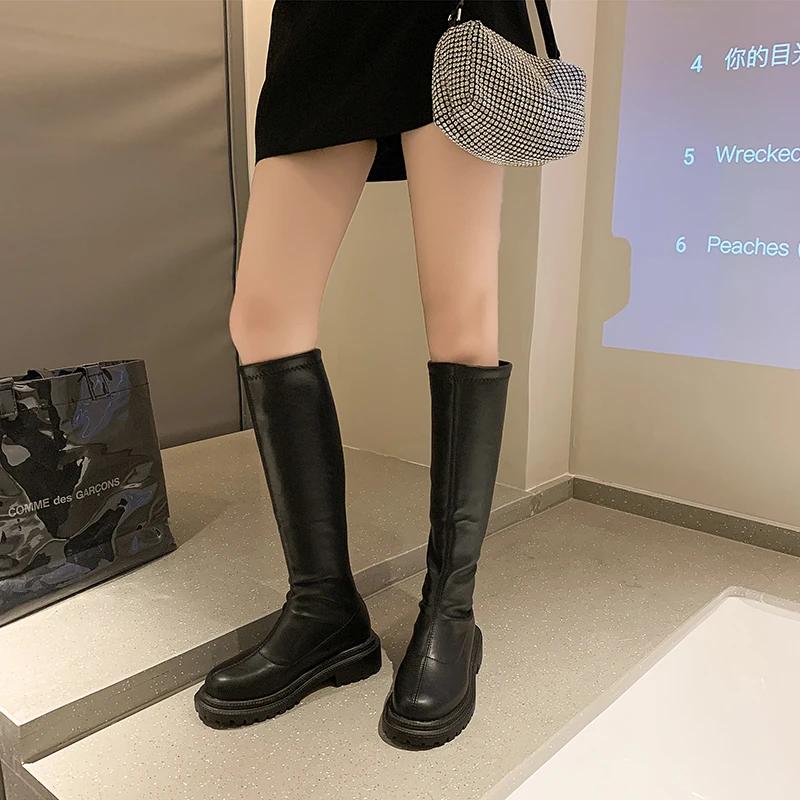 Autumn Winter Women Flats Heel Women Long Boots High Quality Soft Leather Ladies Knight Boots Casual Knee High Boots