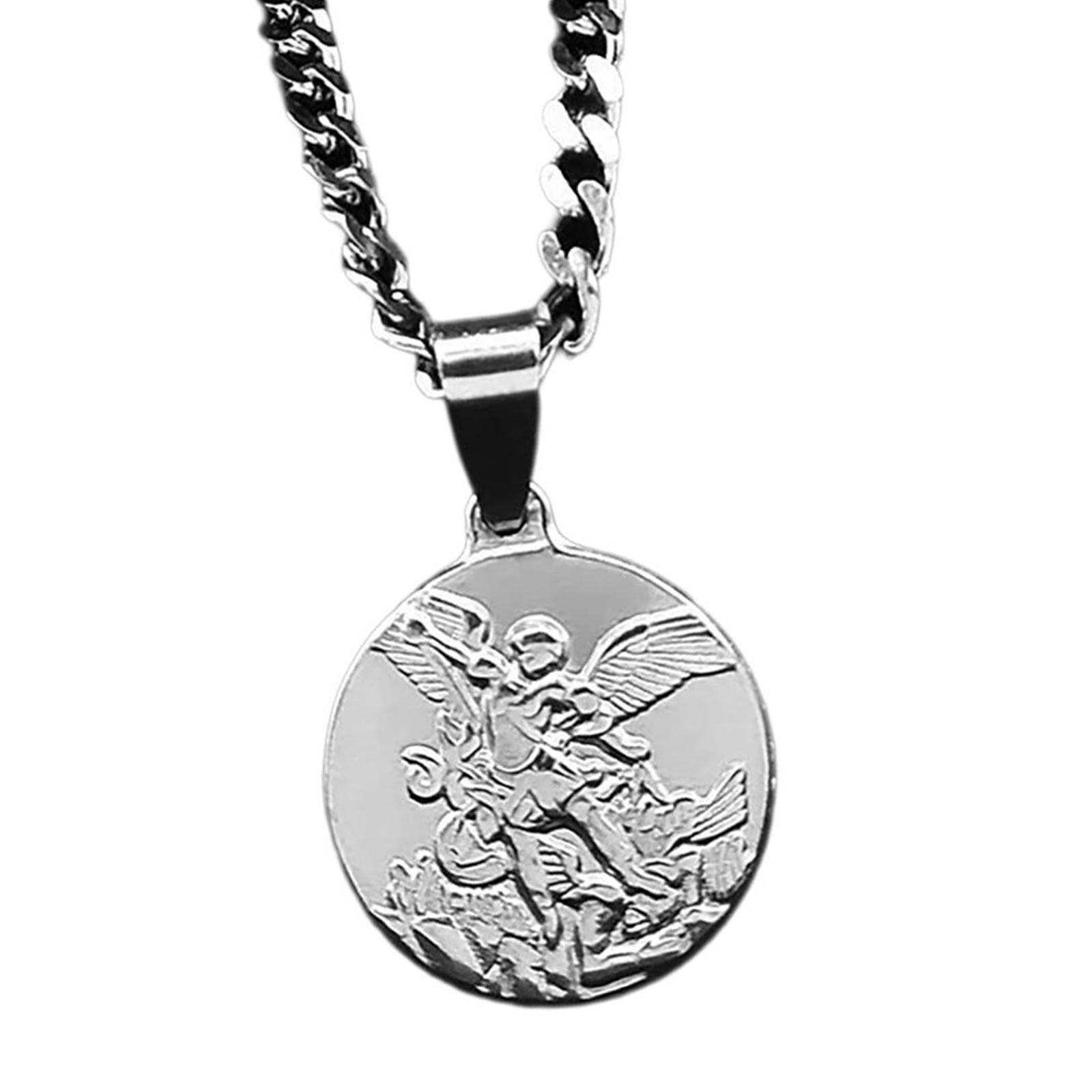 

Ожерелье Архангел из нержавеющей стали Золотой/Серебряный круглый кулон для мужчин и женщин Духовные украшения Религиозный аксессуар серебряный